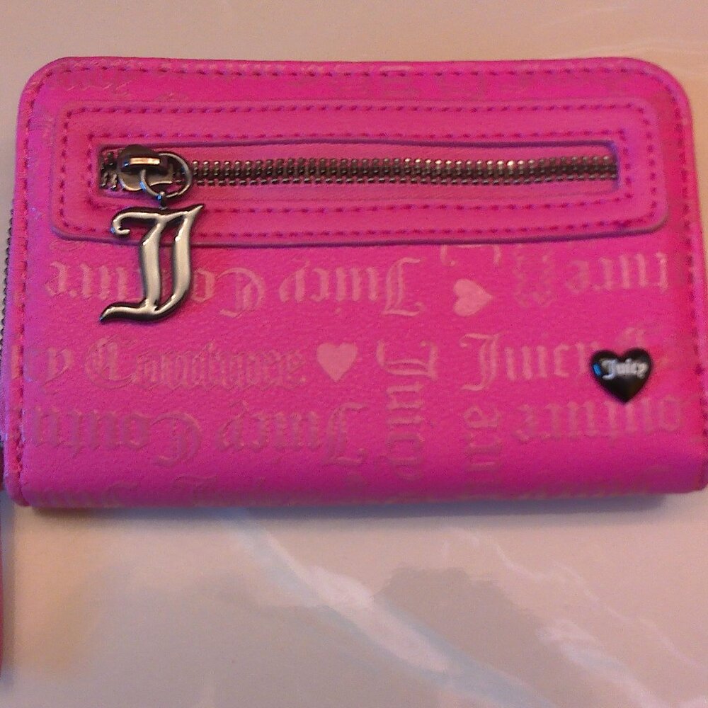 Juicy Couture Pink Signature Embossed Zip Around Bifold Wallet